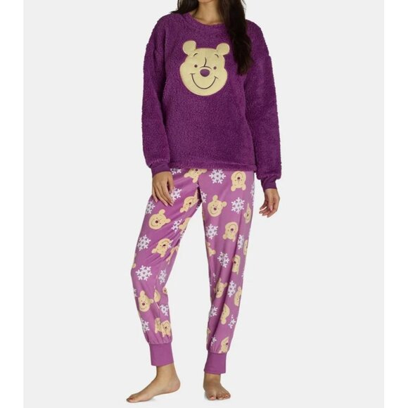 Disney Winnie The Pooh Plush Pajama Set Women’s Size XL Purple Jogger Pants - Picture 1 of 9